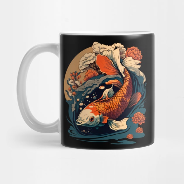 Koi carp fish in old asian style by ananastya